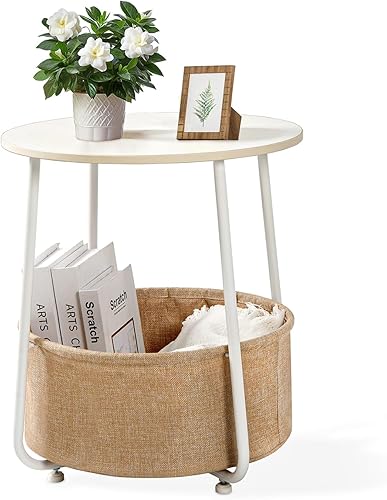 YSSOA Mesa auxiliar redonda, mesas auxiliares para sala de estar, mesa auxiliar de cama pequeña, mesita de noche blanca moderna para mesita de