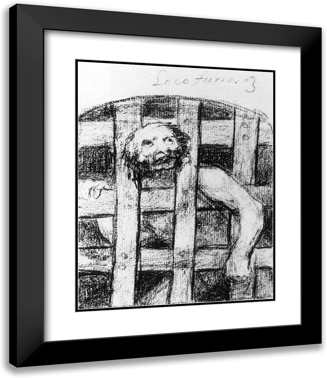 ArtDirect Goya, Francisco 20x24 Gold Ornate Framed Art Print with Double Matting Titled: Lunatic Behind Bars