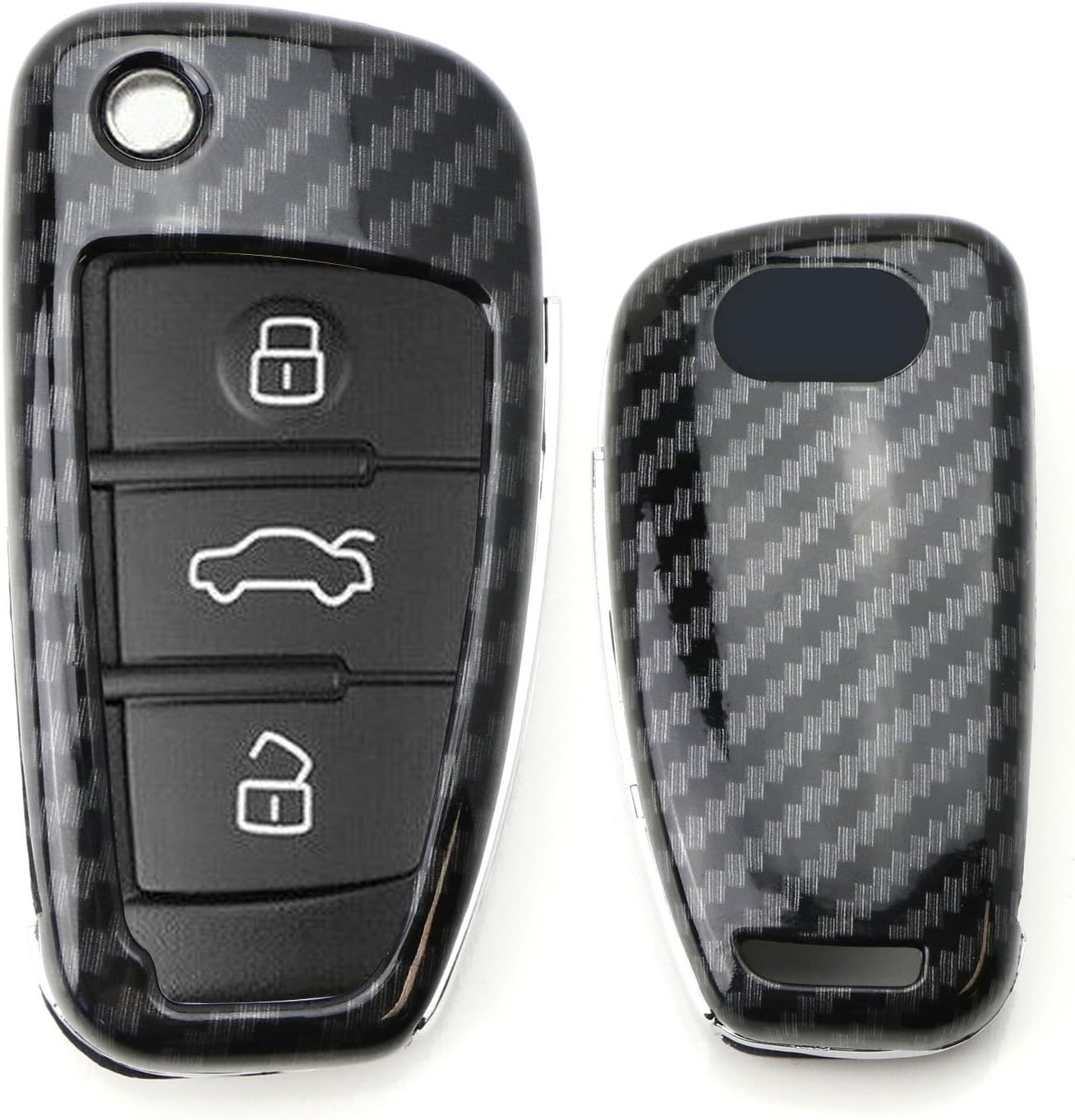 iJDMTOY Exact Fit Black Glossy Carbon Fiber Finish Key Fob Shell Compatible with Audi A3 S3 A4 S4 A6 Q5 Q7 TT R8 Flip Blade Key