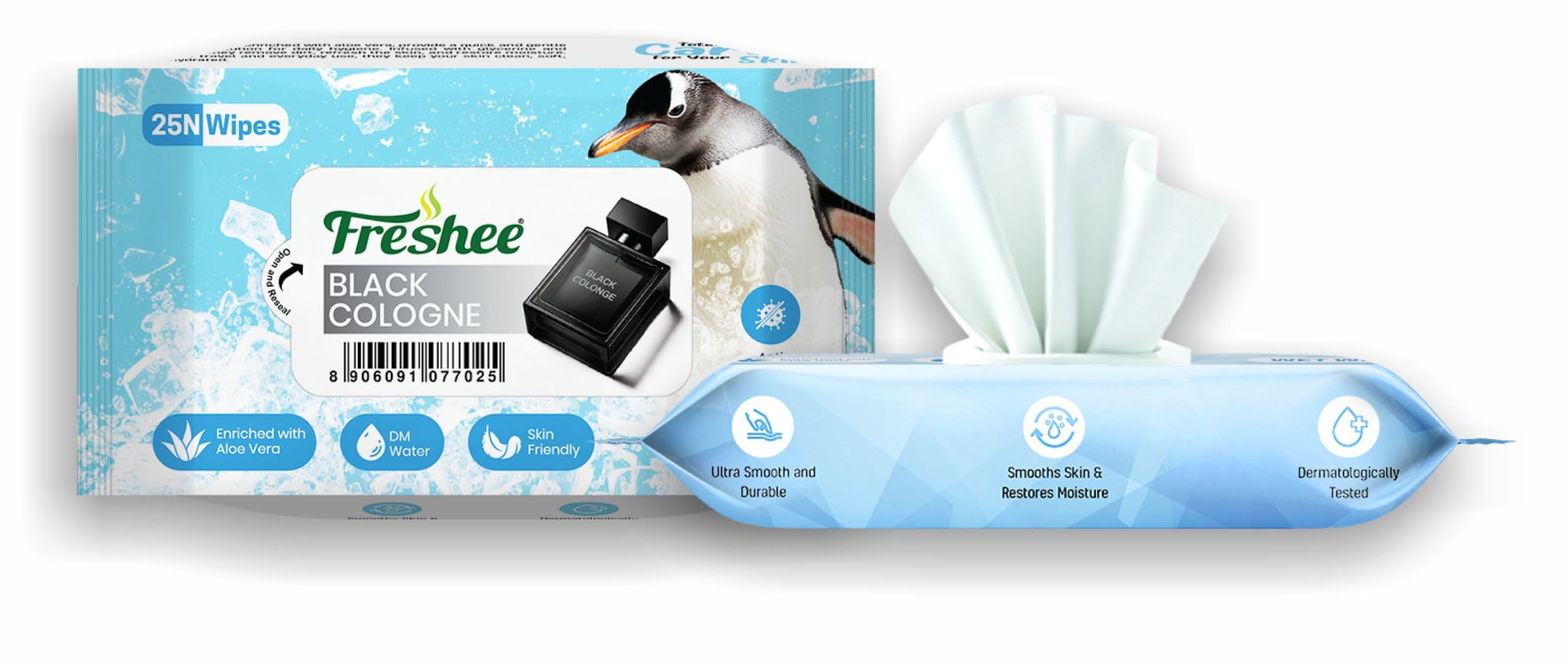 Freshee Wet Wipes | Suitable for All | Pack of 2 (25 Wipes Each) | Gentle on Skin | Enriched with Black Cologne Fragrance for Fresh Feel | Travel Friendly & Pocket Size | Ideal for Home Office Use-image-14