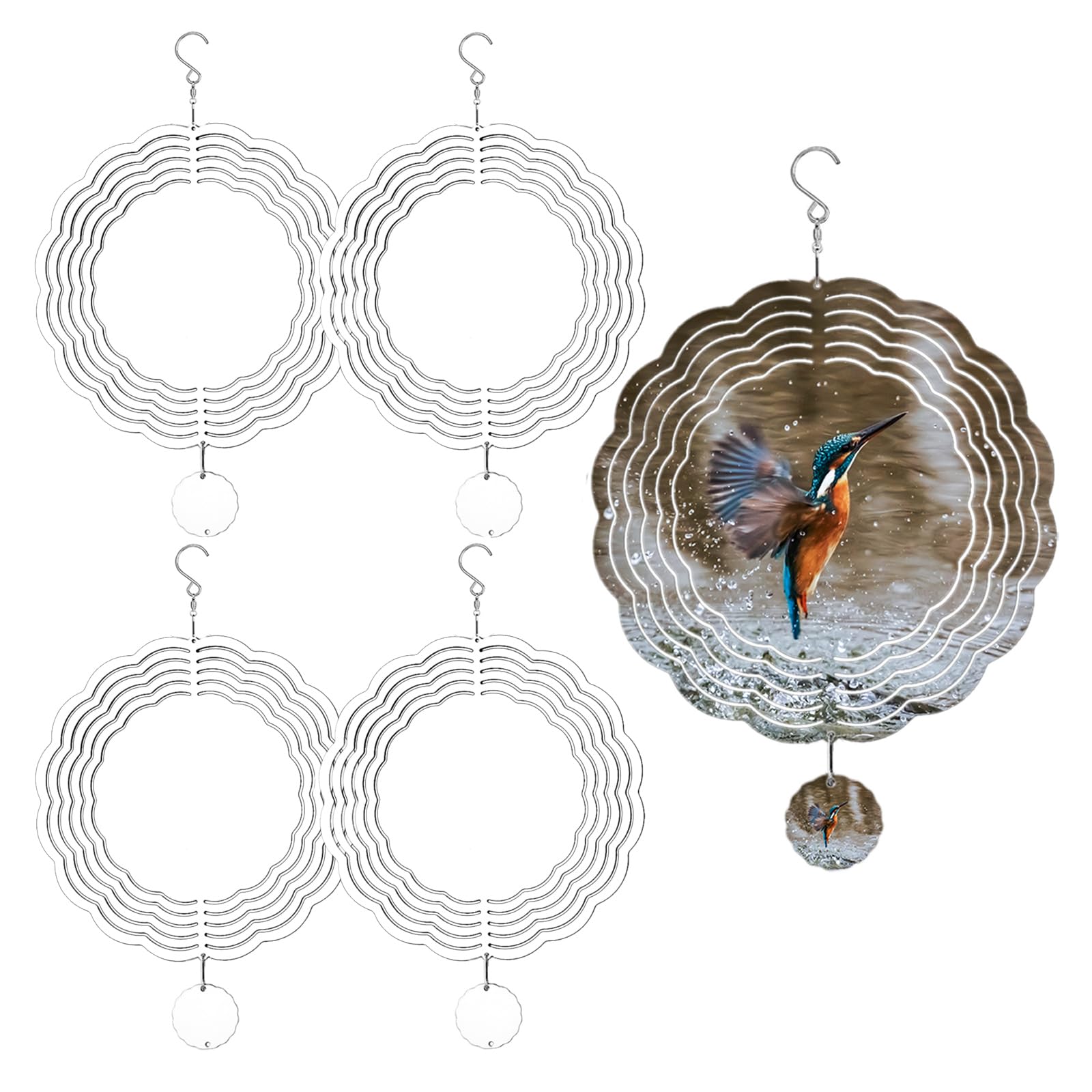 4 Pcs Sublimation Wind Spinner Blanks 8 Inch, 3D Kinetic Heat Press Transfer Sublimation Blanks, Hanging Wind Spinners for Yard and Garden