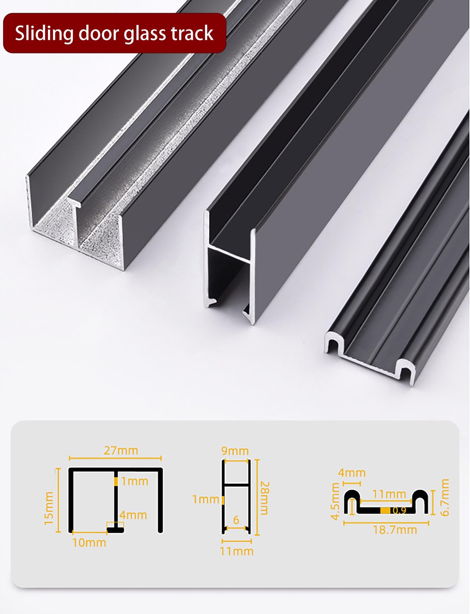 Kit Riel Puerta Corredera Cristal 8 mm Aluminio – Doble Riel Silencioso, Sin Taladro, para Vitrinas, Armarios, Expositores(Black,118.1in/300cm)