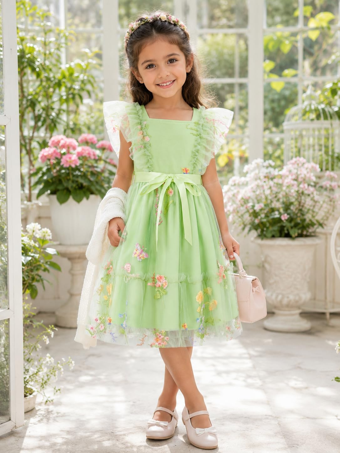 Toddler Girls Summer Tutu Dress Tulle Dresses A Line Sundress with Ruffled Sleeveless & Belt Party Princess Outfit