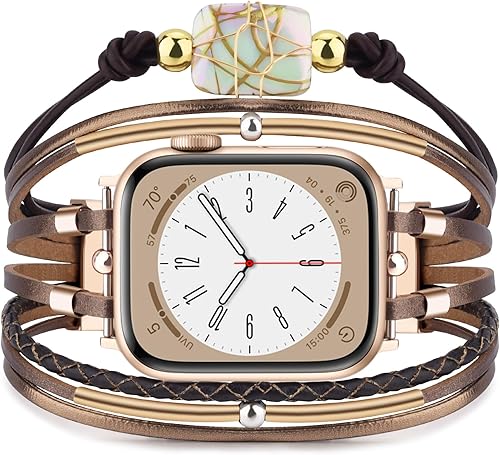 CAGOS Correa de cuero compatible con Apple Watch de 1.49, 1.57, 1.61, 1.65, 1.73, 1.77 y 1.73 pulgadas, correas ajustables bohemias para iPhone