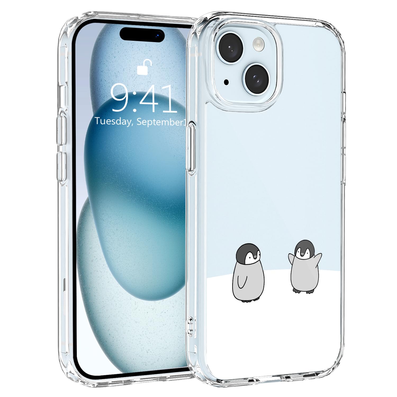 JOYLAND Cute Cartoon Penguin Case for iPhone 16 Crystal Clear Lovely Animal Girly Phone Case Acrylic Hard Back Cover Sturdy Shockproof Protective Cover for iPhone 16 6.1 Inch