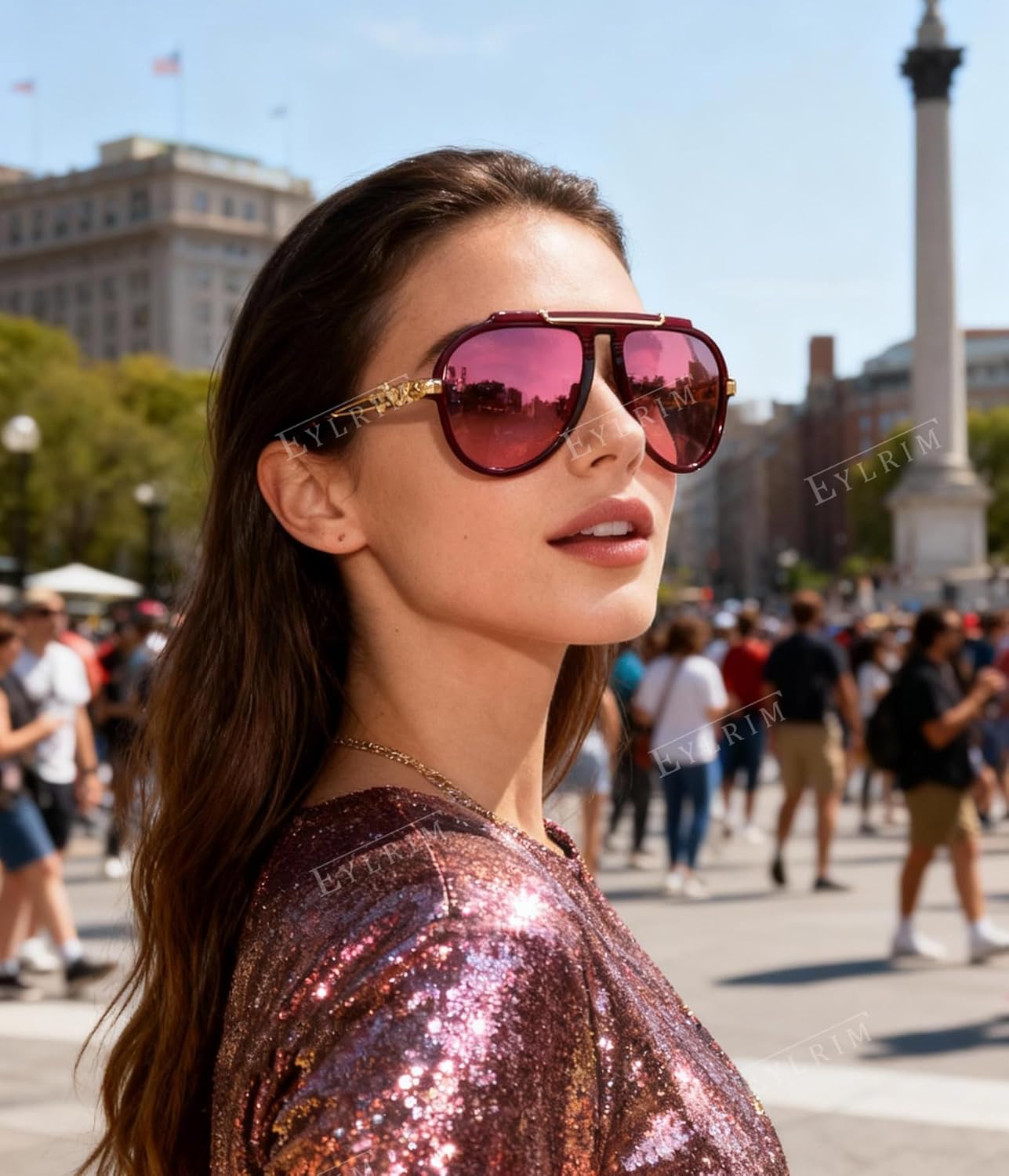 EYLRIM Oversized Retro Aviator Sunglasses for Women Men 70s Trendy Gold Metal Sun Glasses Pilot Shades - Image 3