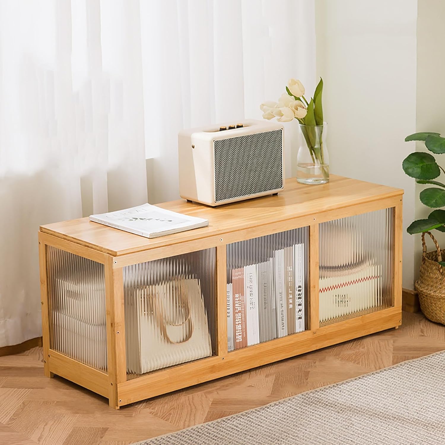 Storage Chest 35 cm Width Storage Bench Sturdy Entryway Bench Flip Cover Design Shoe Bench for Bedroom, Living Room, Easy Assembly(Brown,66x35x40cm)