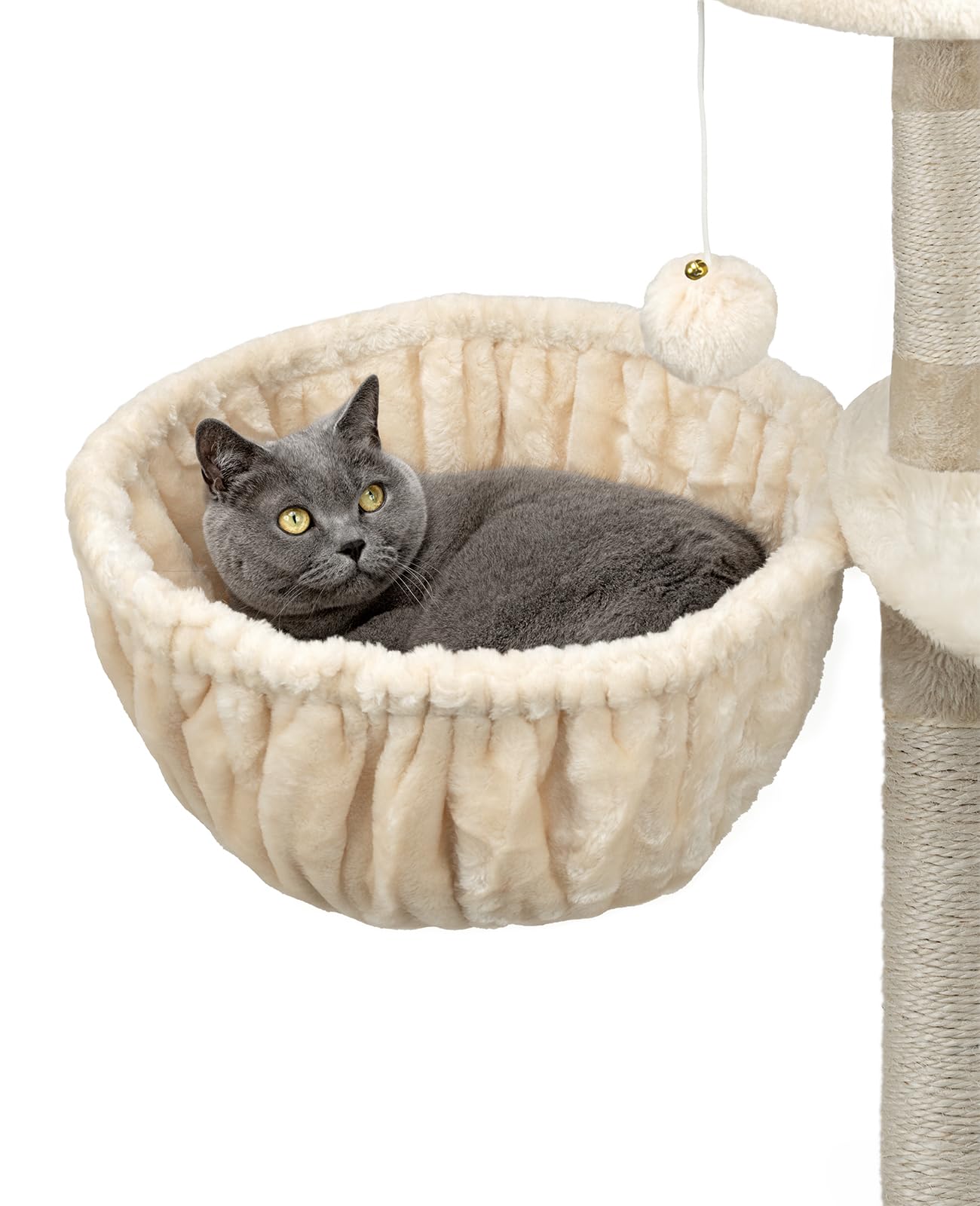 lionto Liegemulde aus weichem Plüsch für Kratzbaum, Ø 40 cm, 25 cm Tiefe, kuschelige Schlafmulde für jeden Katzenbaum mit M8-Gewinde, Stabiler Metallrahmen für kleine und große Katzen, beige