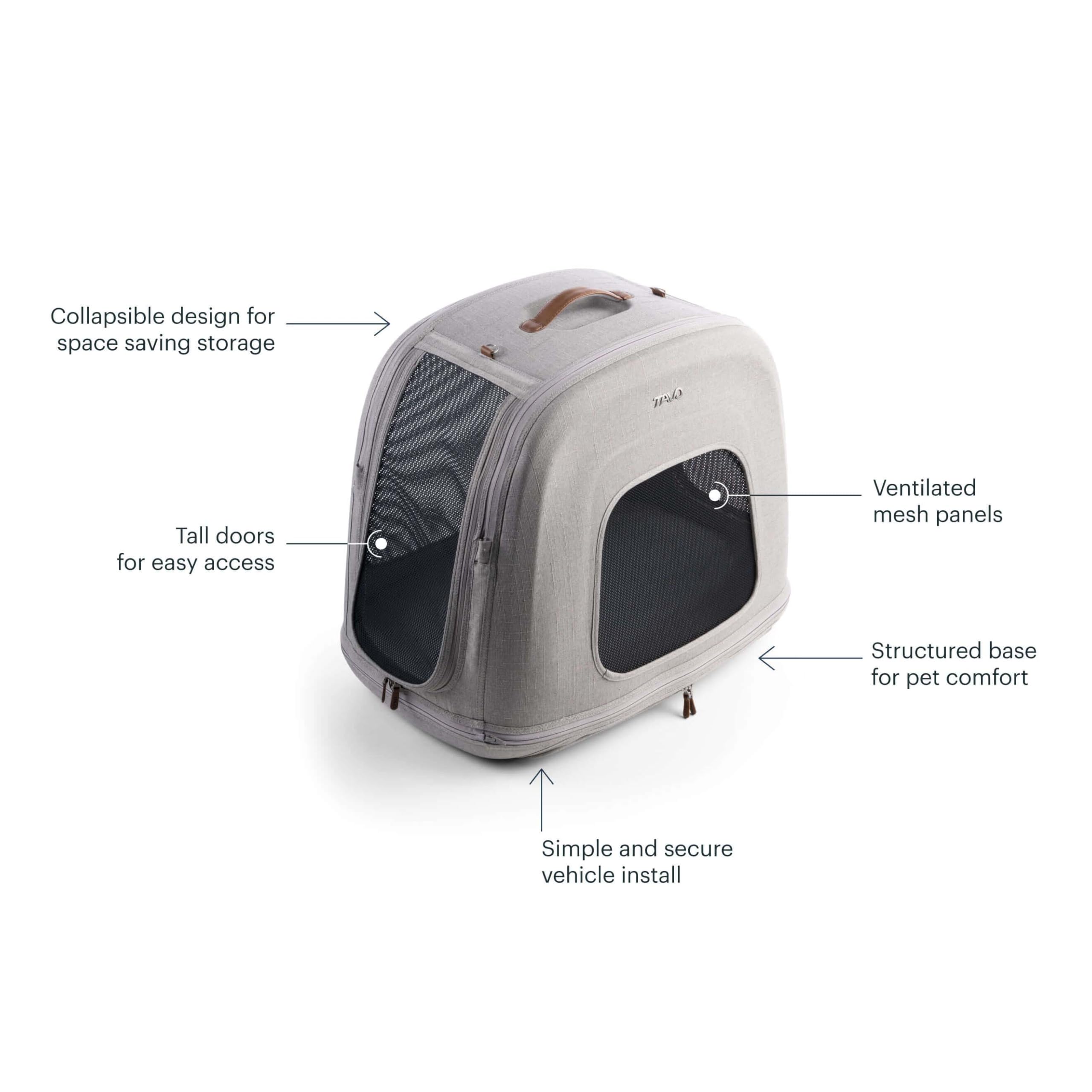 Tavo Crispin Haustier-Transportbox Small – Crash-getestete Auto-Transportbox für Hunde & Katzen, ISOFIX & Top-Tether Befestigung, 360° Mesh-Belüftung, 2 Waschbare Matratzen, Faltbar, Merle