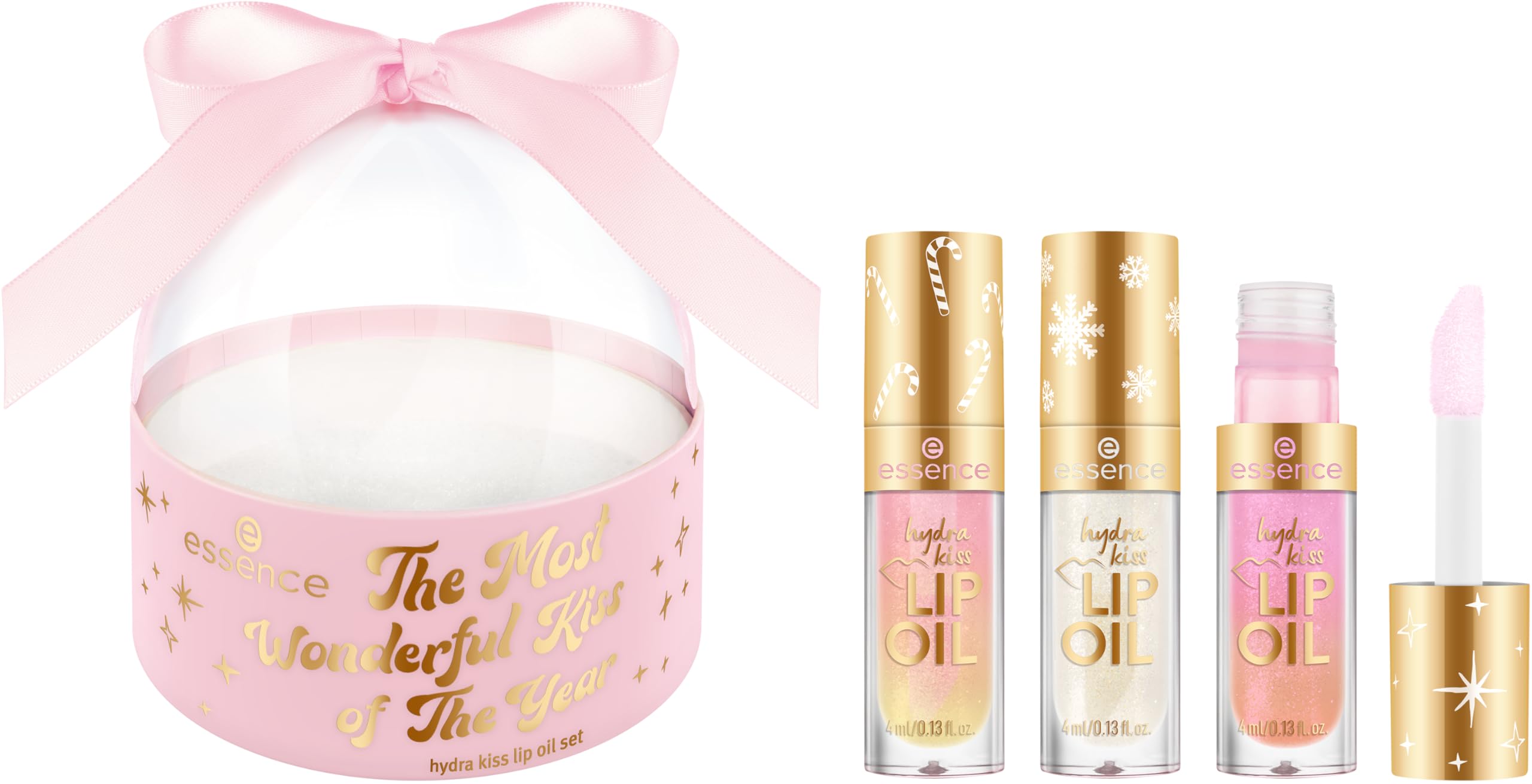 essence the most wonderful kiss of the year hydra kiss LIP OIL set 01 Wish for a Kiss, set de aceite labial de tres tonos limitados, acabado brillante - 1