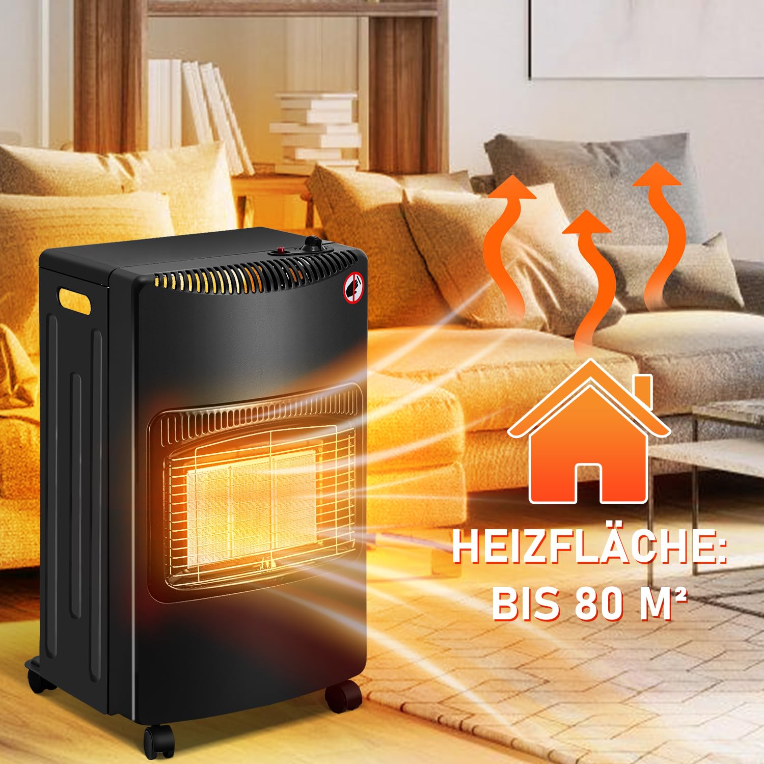 Gasheizofen, Gasheizer, 1400-4200 Watt Gasofen 3 Stufen einstellbar Gasheizgerät, Heizstrahler mit Gasdruckregler und Gasschlauch, Gasflaschen bis 10 Kg (Schwarz)