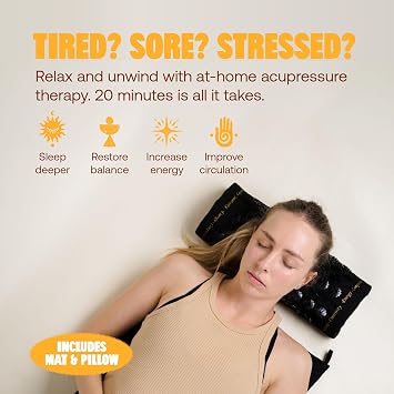 ShaktiMat Classic Acupressure Mat & Neck Pillow Set, Level 2 Intensity in Black, Sustainable & Durable, Relieves Stress & Tension, Promotes Relaxation & Focus, FSA/HSA Eligible