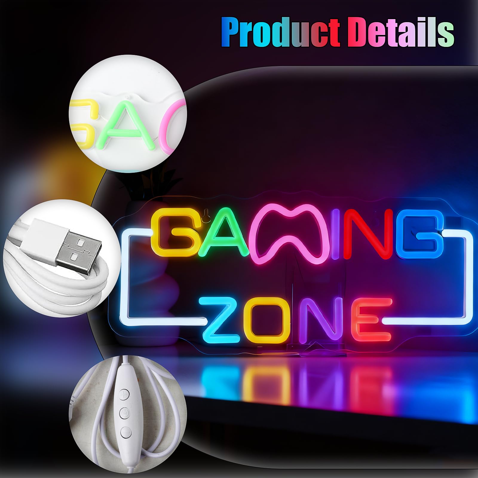 Panneau néon Gaming Zone, Panneau néon Gaming Zone, Panneau néon LED pour Gaming à fixer au mur, Panneau néon Gamer pour salle de jeux, Panneau néon, Panneau néon cadeau pour joueurs adolescents