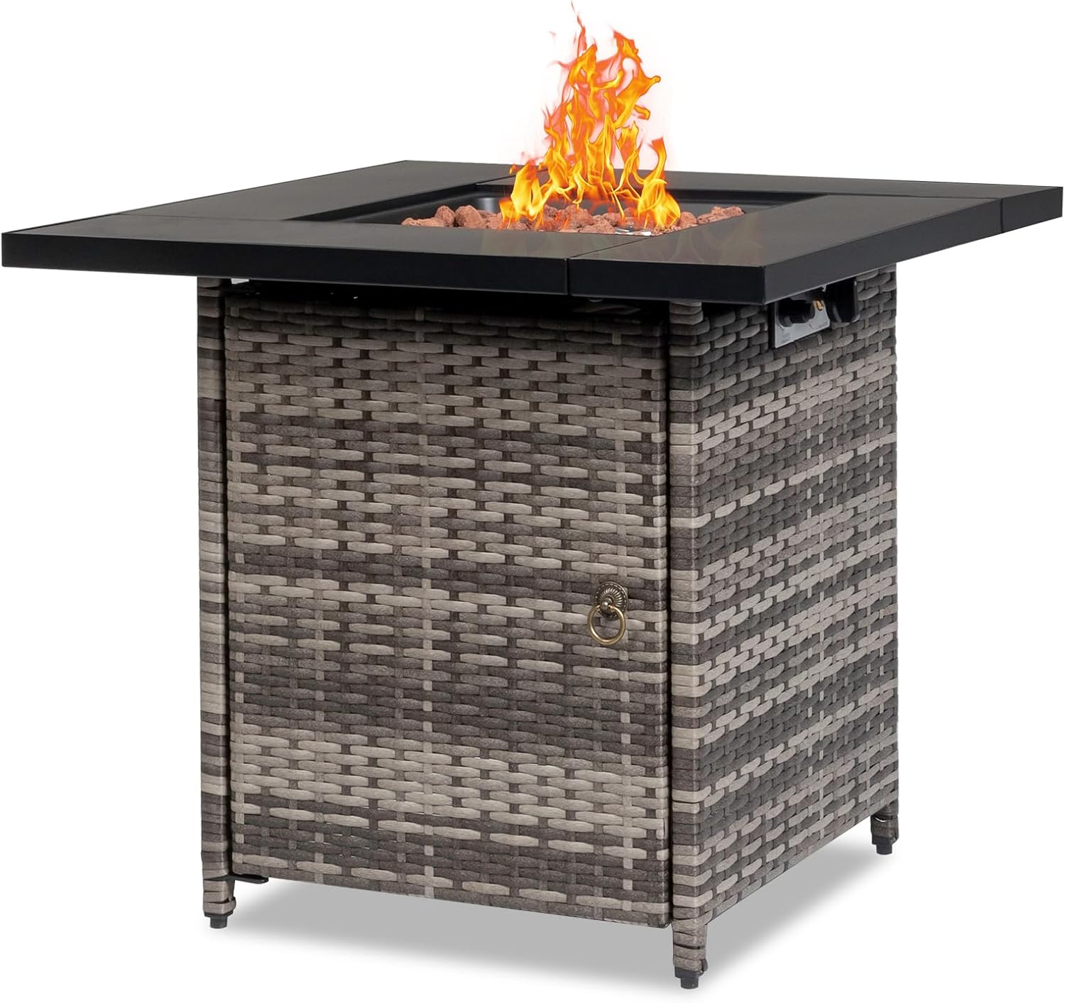SEALAMB Outdoor 28" Fire Pit Table, Rattan Wicker Propane