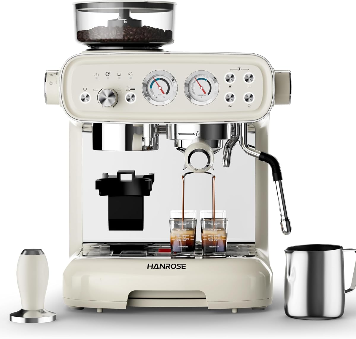 Espresso Machine with Grinder and Milk Frother, 20 Bar ULKA Pump | Fully Removable Burr Assembly, Adjustable Dosing & Independent Hot Water for Latte, Cappuccino & Americano at Home or Office