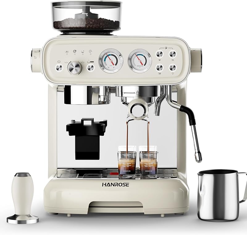 Espresso Machine with Grinder and Milk Frother, 20 Bar ULKA Pump | Fully Removable Burr Assembly, Adjustable Dosing & Independent Hot Water for Latte, Cappuccino & Americano at Home or Office