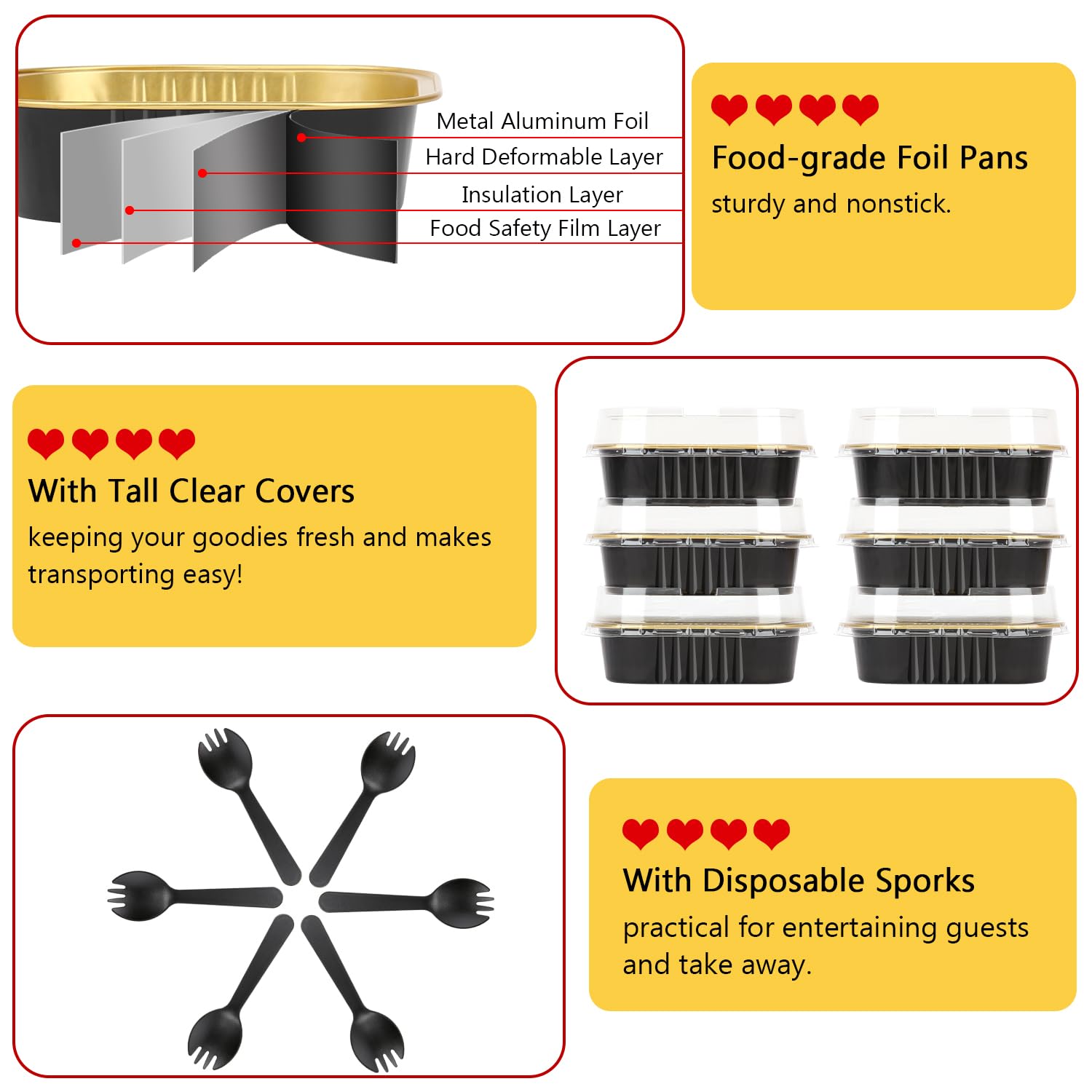 LNYZQUS Mini moldes para cupcakes de 7.5 onzas con tapas, paquete de 40 unidades, moldes de aluminio para hornear brownies, moldes cuadrados desechables de 4 x 4 pulgadas, tazas de crema brulee,