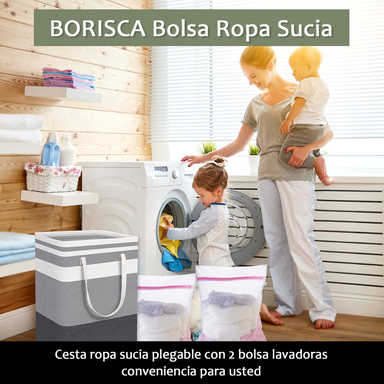 75L Cesta Plegable para Ropa Sucia, 2 Bolsas Lavadora, Impermeable de Tela, Gran Capacidad, Ideal para Lavadero y Almacenamiento