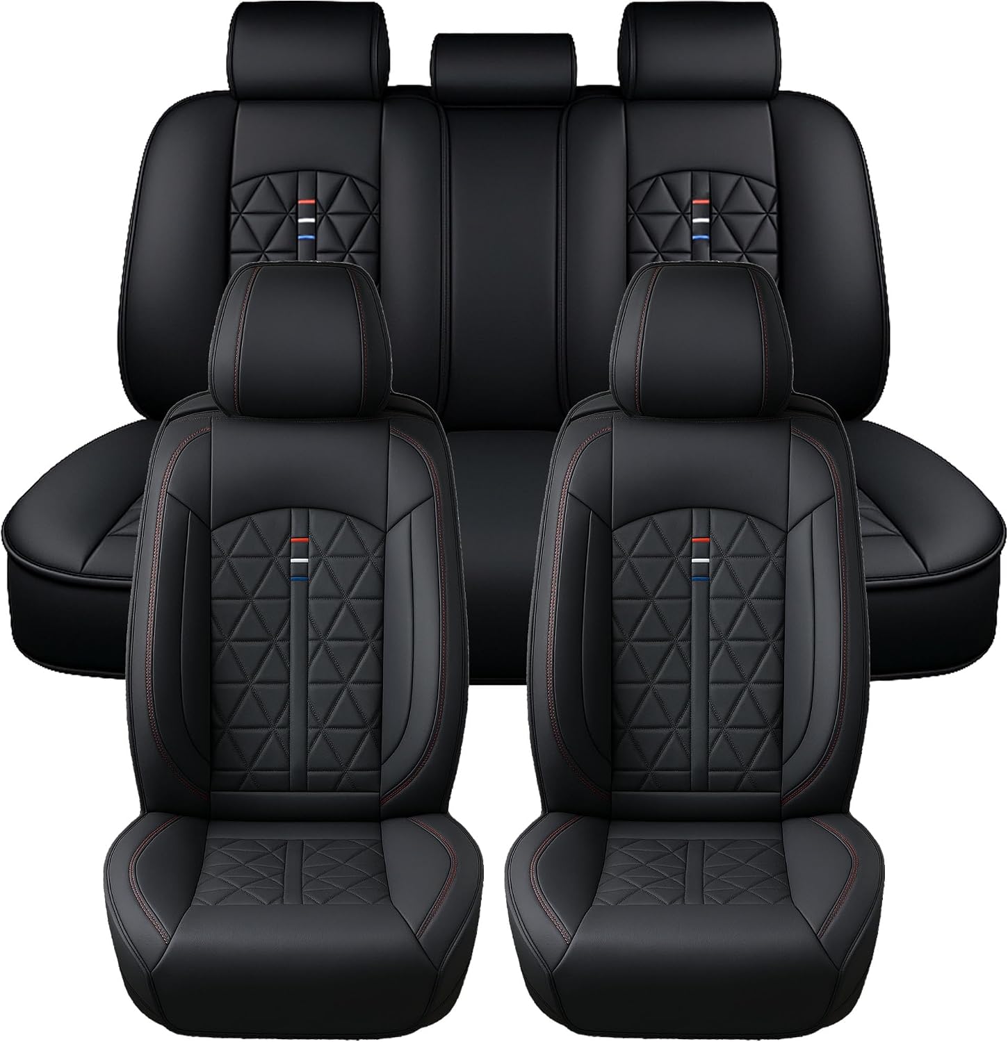 5-Piece Car Seat Covers For VW Amarok Bora Golf Plus SV Jetta Passat Polo Tiguan Universal Complete Set Black - PU Leather Seat Protector (Complete Set)