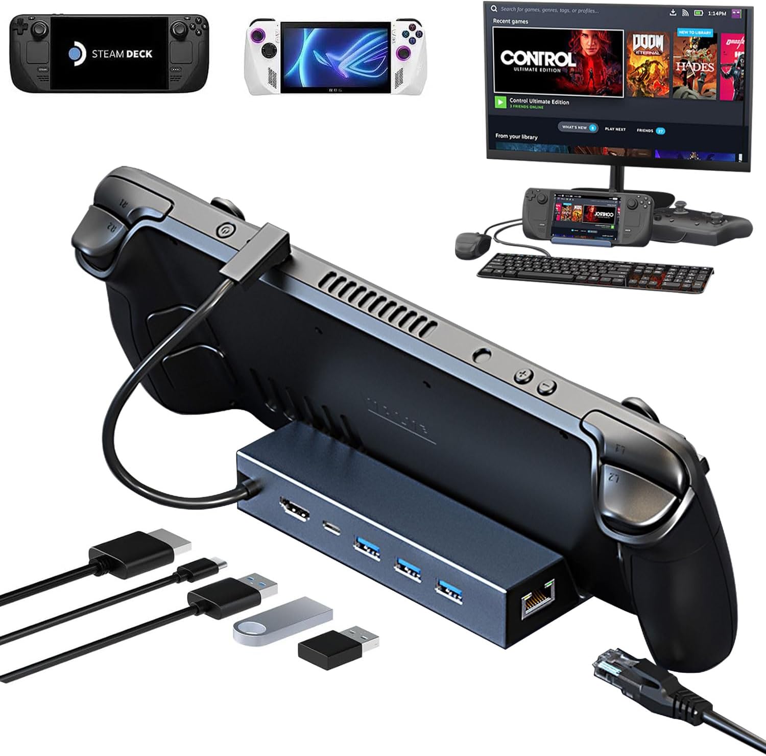 Docking Station 6 en 1 para Steam Deck ROG Ally MSI Claw Legion Go