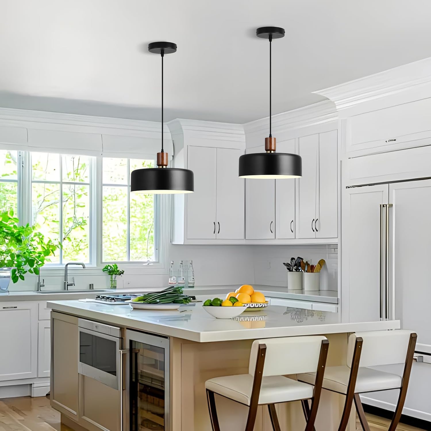 Modern Solid Wood Pendant Lights,13.8" Large Hammered Vintage Chandeliers,Black Finish Hanging Lighting Lamp,Industrial Drum Ceiling Light Fixtures for Dining Room,Kitchen Island, Farmhouse