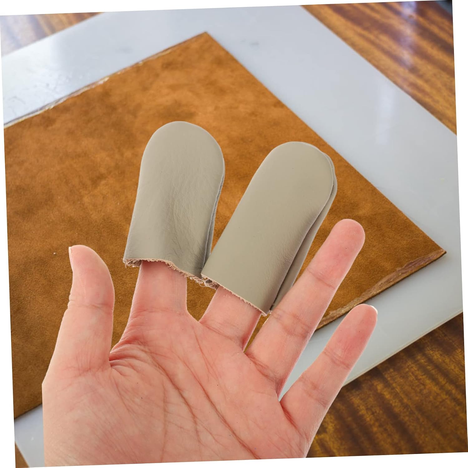 JEWEDECO 36pcs Leather Finger Protectors for Sewing Comfortable Protective Finger Sleeves Thimble for Handcrafting Random Colors Material for Needlework