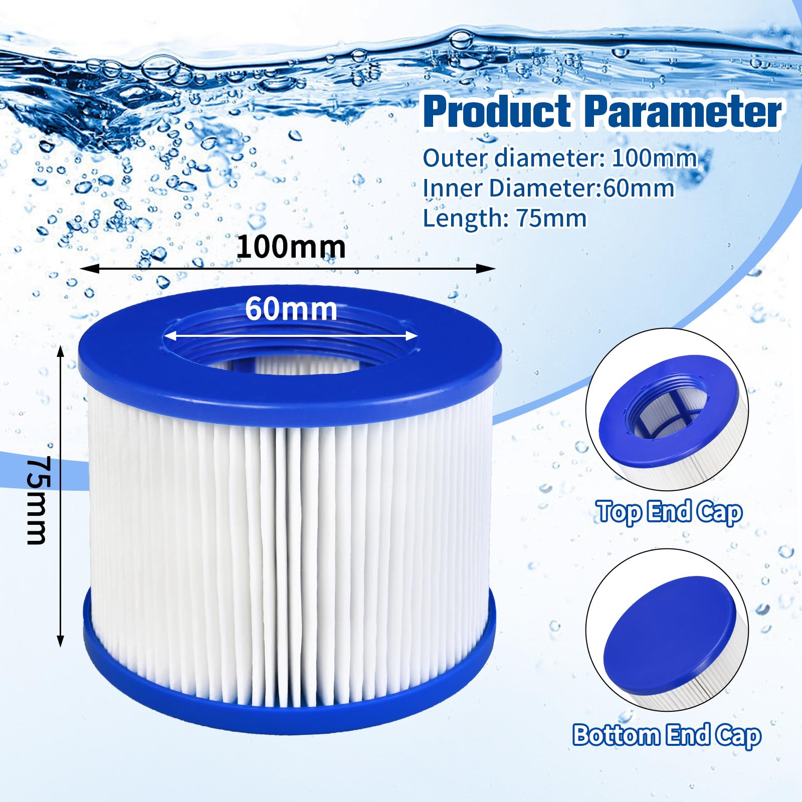 Filtro tipo VI para cartucho de filtro GYMAX Spa, compatible con GYMAX y la mayoría de jacuzzis, masajes, inflables, piscinas (paquete de 12)