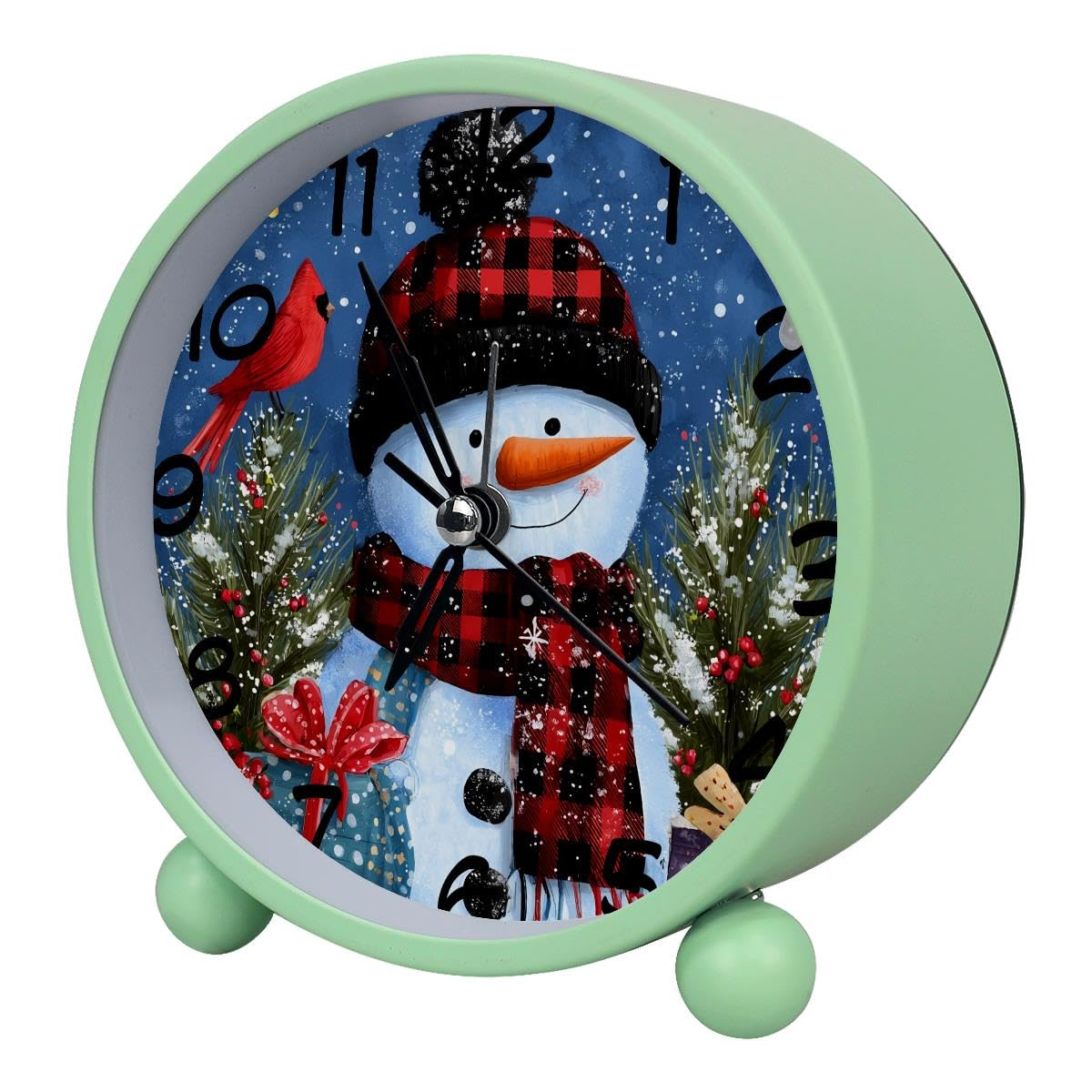 Luoweisi Analog Alarm Clock Snowman Christmas Cardinal, Silent Non-Ticking with Night Light, Battery Operated, Round Desk Alarm Clock for Office, Bedroom, Elderly, Adults, Children, Student Gifts