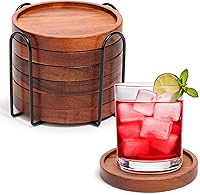 Vista 8 de 4 piezas de posavasos de madera absorbentes para bebidas, posavasos de madera con soporte, posavasos para bebidas para mesa de café, juego