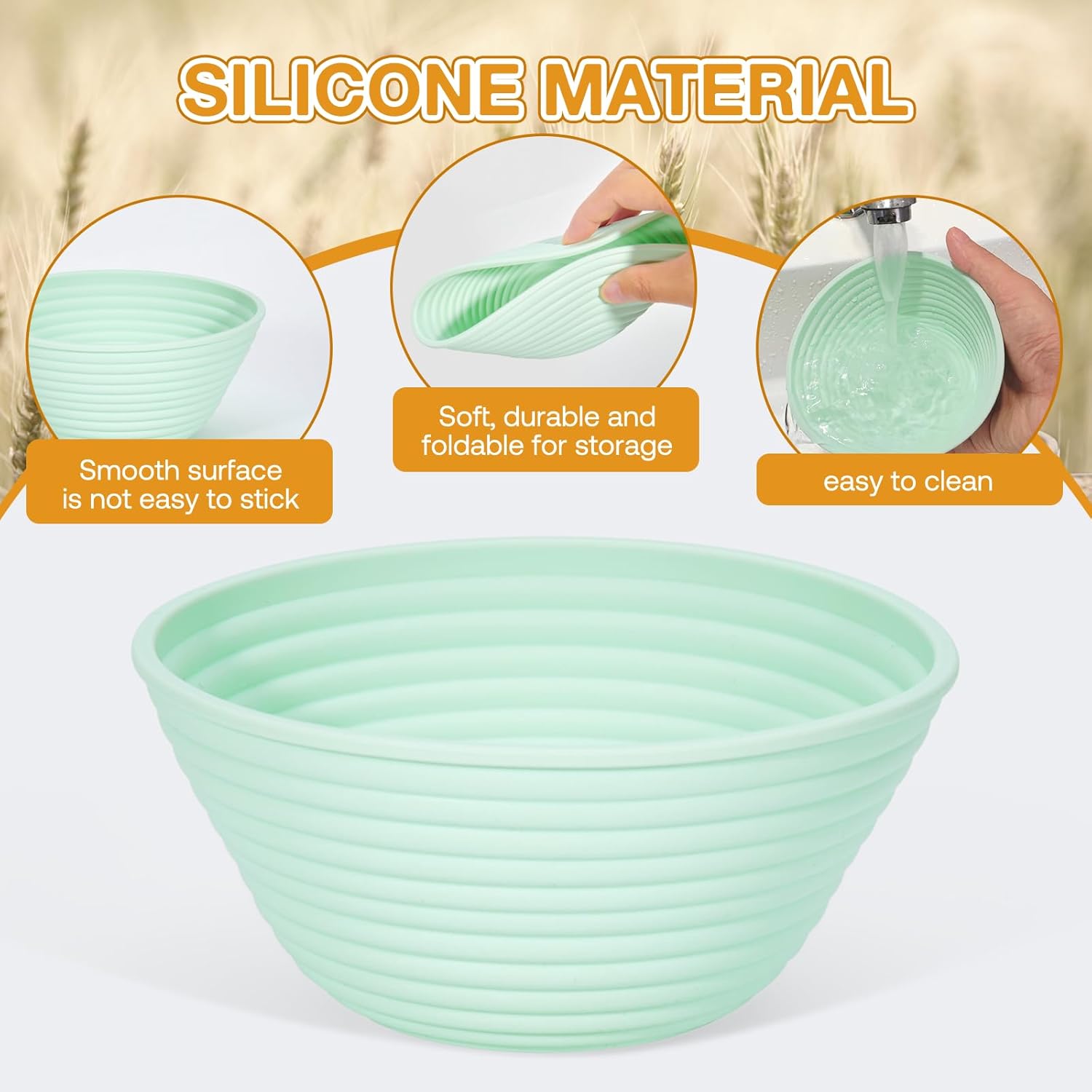 Silicone Banneton, Sourdough Bread Baskets (Set of 6, 5 Inch), Round Proofing Bread Bowls with Starter Kit, Bread Making Baking Supplies - Image 2