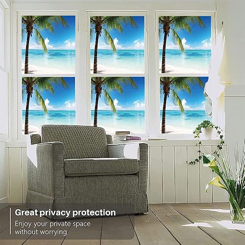 Miniatura 2 de The Shore - Película de privacidad para ventana de privacidad, agua exótica de playa y palmera por The Shore con imagen de paisaje de cielo claro,
