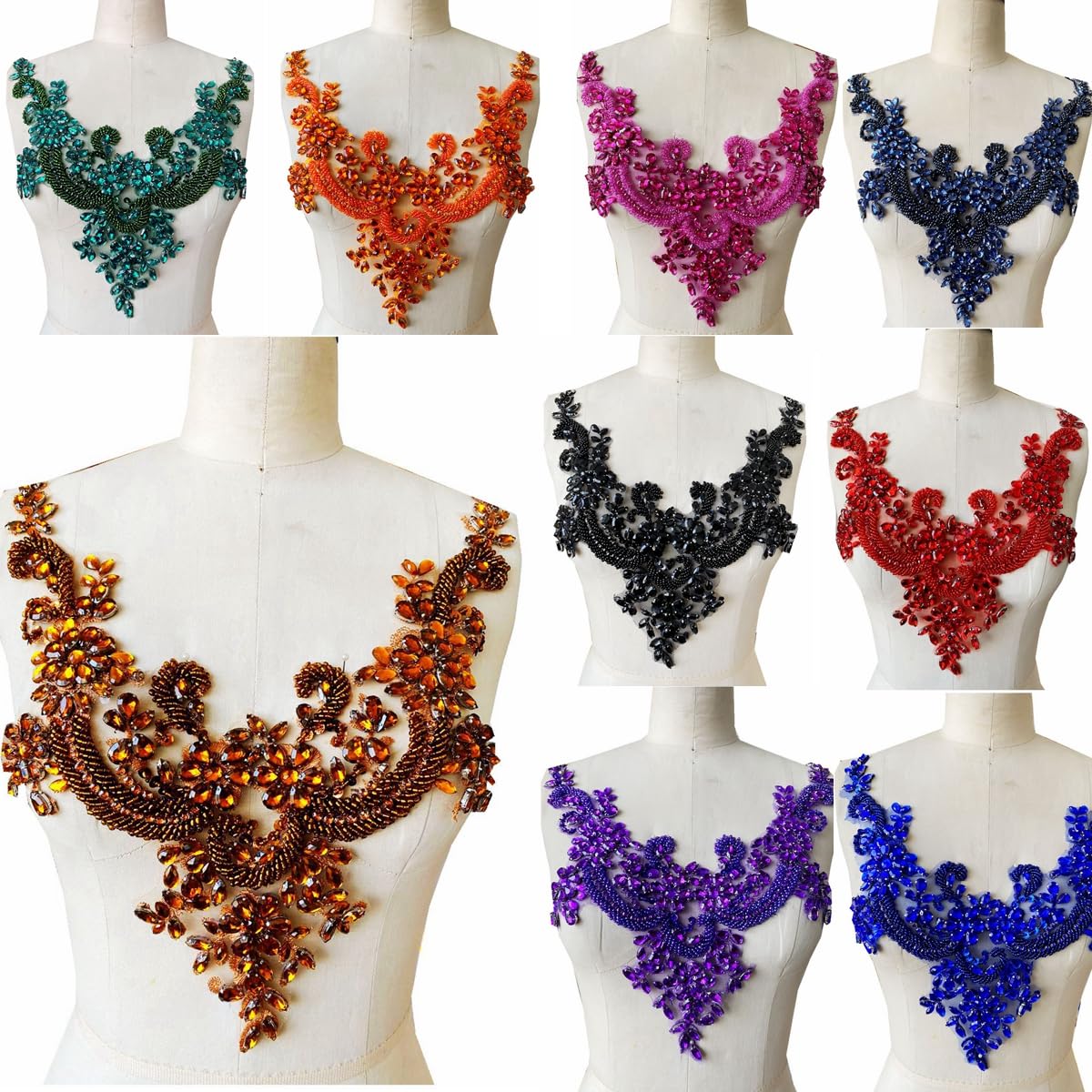 40 * 33 cm Applique in Pizzo con Strass Fatti a Mano Cucire su Perline rifinire l'accessorio per la Scollatura dei Vestiti
