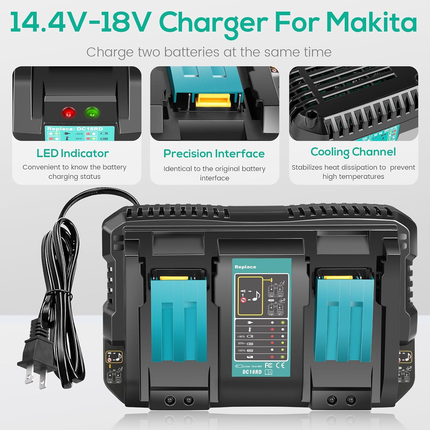 ARyee 18V 8.0Ah Replacement for Makita 18V Battery BL1860 BL1850 BL1850B BL1845B BL1840 BL1840B Lithium-ion with 14.4v-18v Battery Charger - Image 5