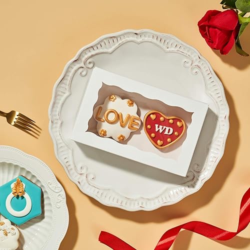 Miniatura 6 de Cajas de galletas románticas para hornear DIY de montaje, color blanco, 7 x 4 38 x 1 pulgada, para dar regalos, trufa de chocolate, panadería,