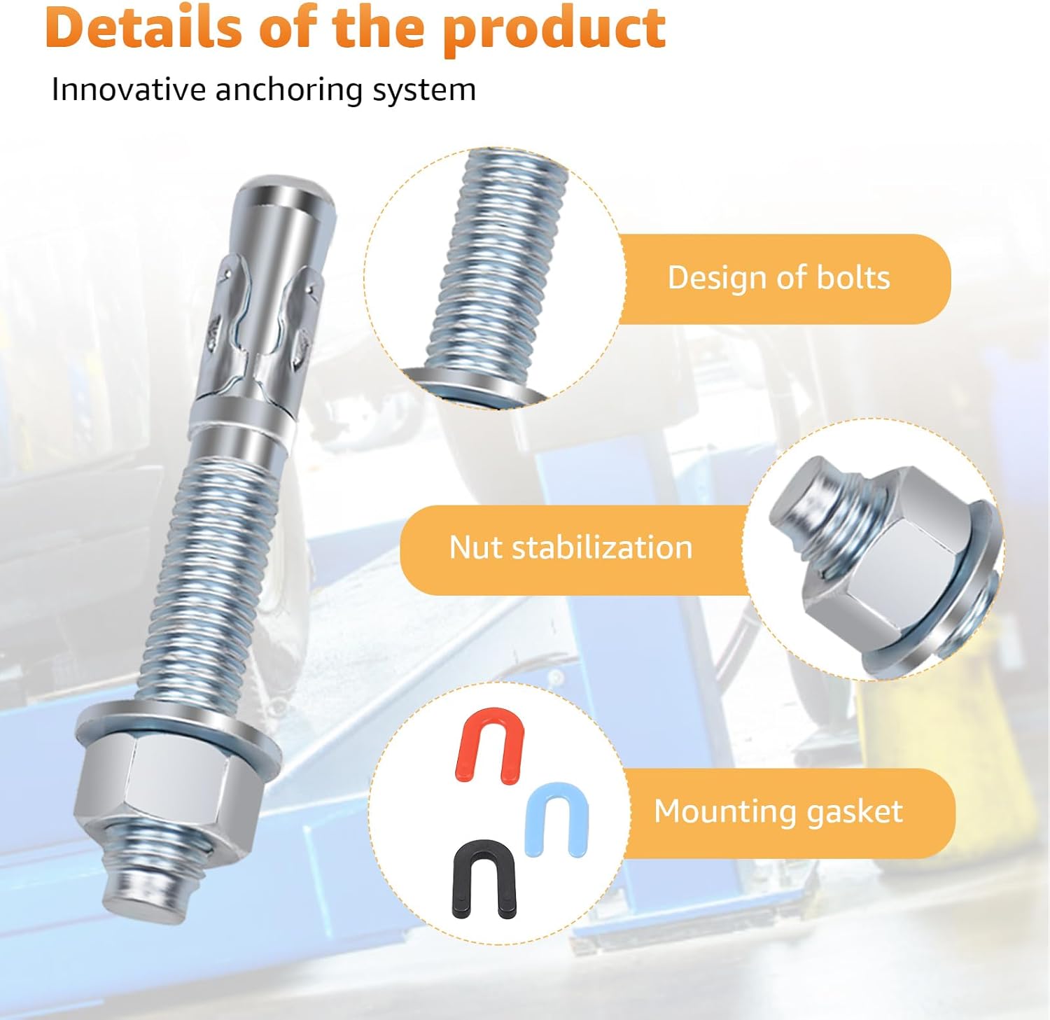 Lift Install Kit, Car Lift Installation Install Kit,(16Pcs 3/4" x 5.5" Wedge Anchor Bolts)