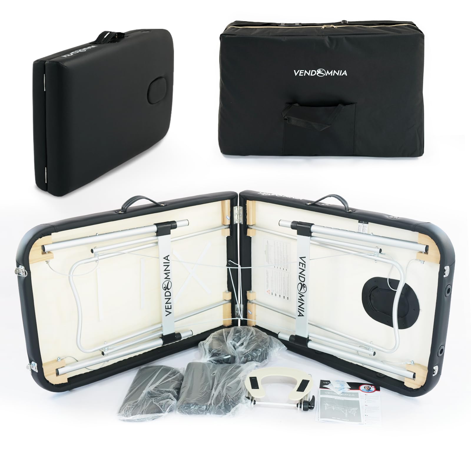 VENDOMNIA Mobile Massageliege - Aluminium mit 2 Zonen höhenverstellbar inkl. hochwertiger Kopfstütze Tasche Armlehnen - Farbwahl Klappbar, Massagetisch Massagebett Massagebank Behandlungsliege
