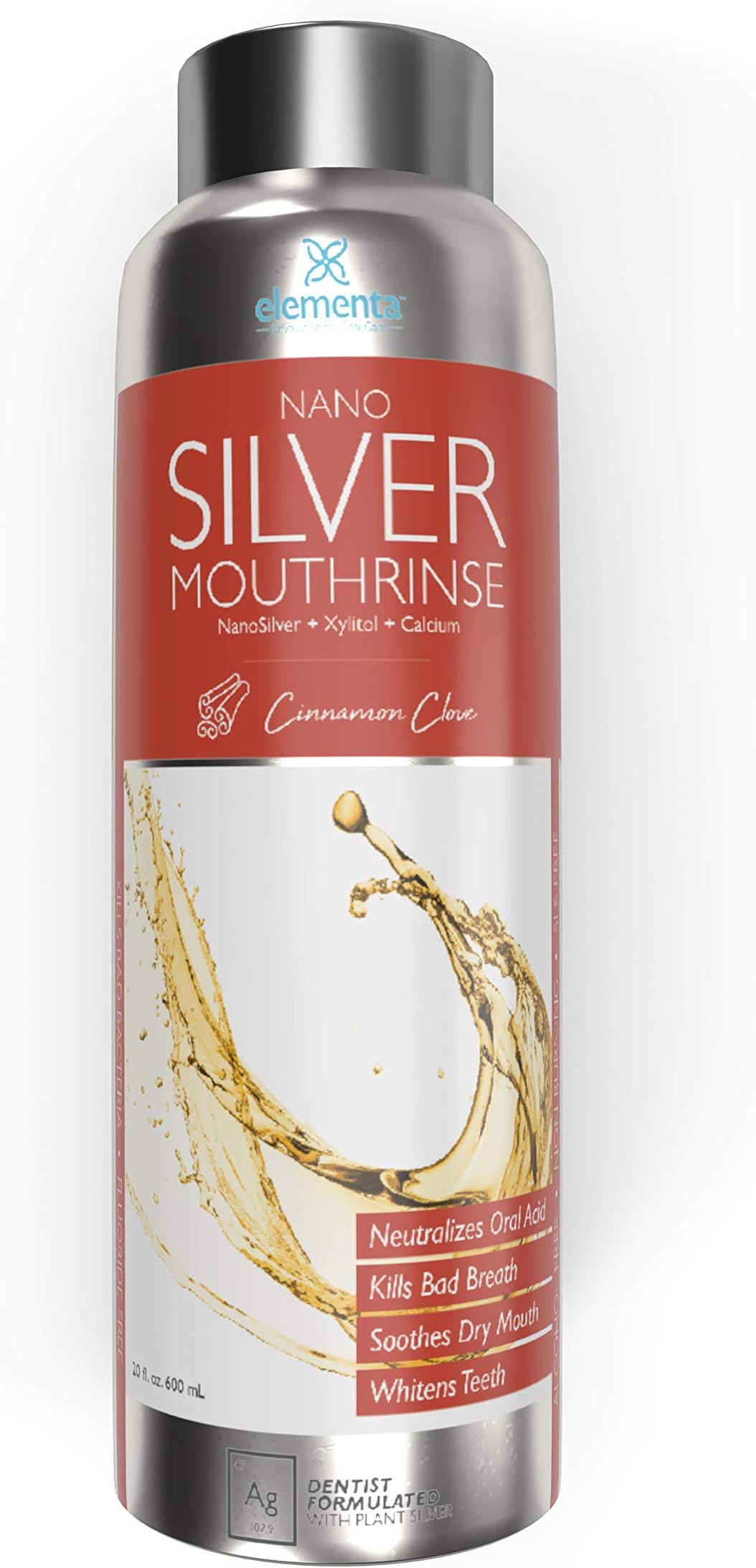 Dentist Formulated Nano Silver Xylitol Mouthwash With Calcium, PH Balanced, Enamel Oral Rinse Alcohol and Fluoride Free