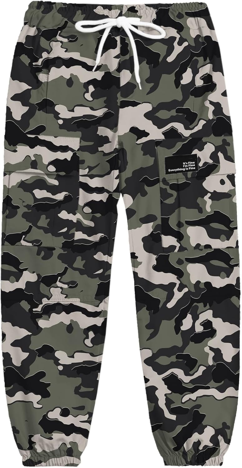 Cromoncent Girls & Womens Camo Print Cargo Pants Outdoor Lightweight Jogger Baggy Pants, 6 Years - XX-Large