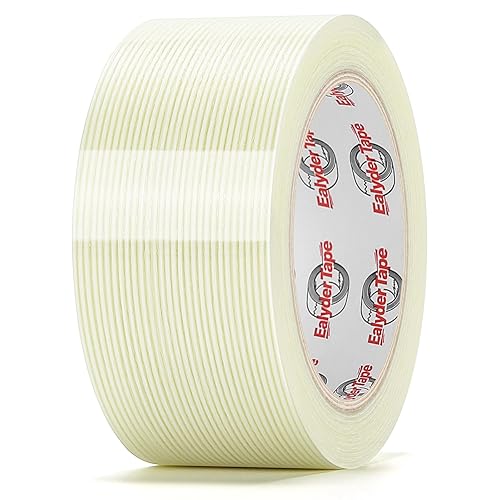 Cinta de fibra de vidrio reforzada transparente de 2 pulgadas x 30 yardas, cinta de fleje de filamento de 5.5 mil, adhesivo resistente