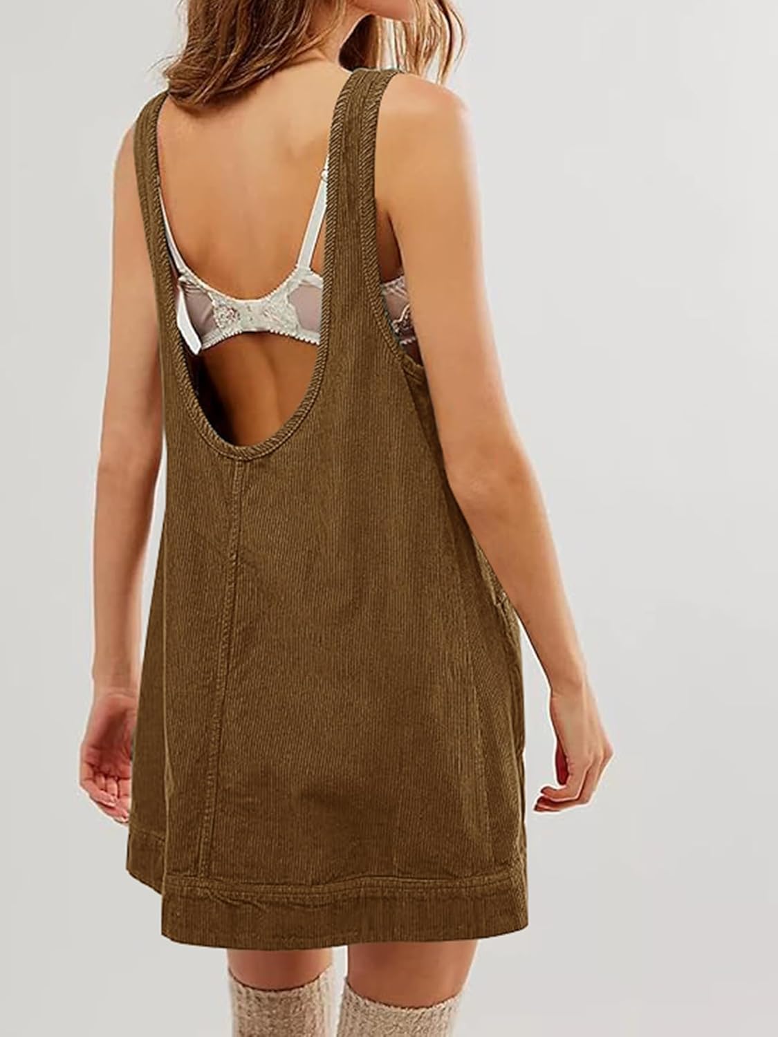 Women's Corduroy Overall Dress A Line Pinafore Overall Skirtall Jumper Fall Dresses 2025 with Pockets - Image 2