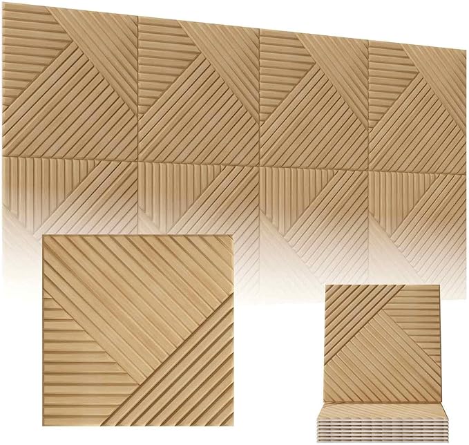 BTDVR 20 Pack Acoustic Wall Panels,60"x48" Self-Adhesive Soundproof Wall Panels-Total Size (Single Size 12"x12") Decorative Wood Grain Printing Sound Panels,for Studio,Office,Home