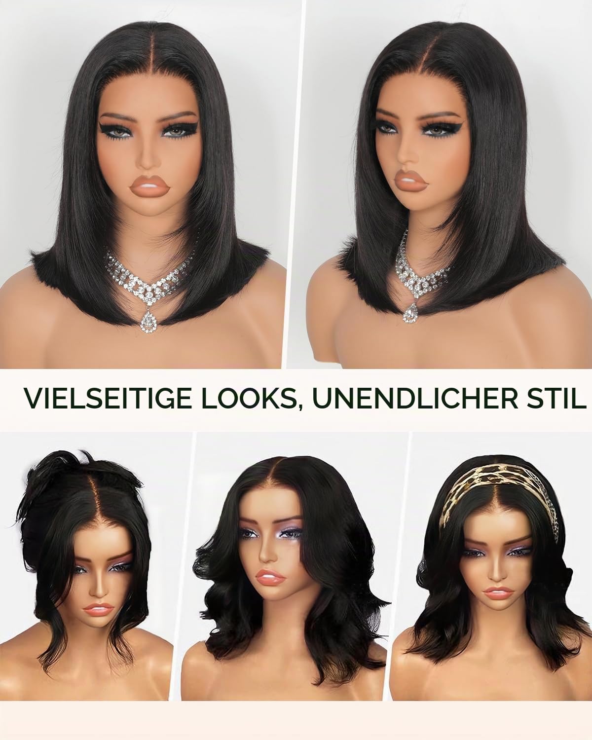 Layered Cut Straight Bob Wig Human Hair,9x6 Glueless Wig Human Hair with Drawstring Pre Cut Pre Plucked Echthaar Perücke Lace Front Wigs Ready to Wear Straight Bob Perücke Damen Echthaar 10 Zoll