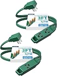 DEWENWILS 3 Outlet Extension Cord with Flat Plug, 20 FT 16/3 Awg Grounded Power Cable for Indoor Use, SPT-3 Cord, White, ETL Listed, 2 Pack
