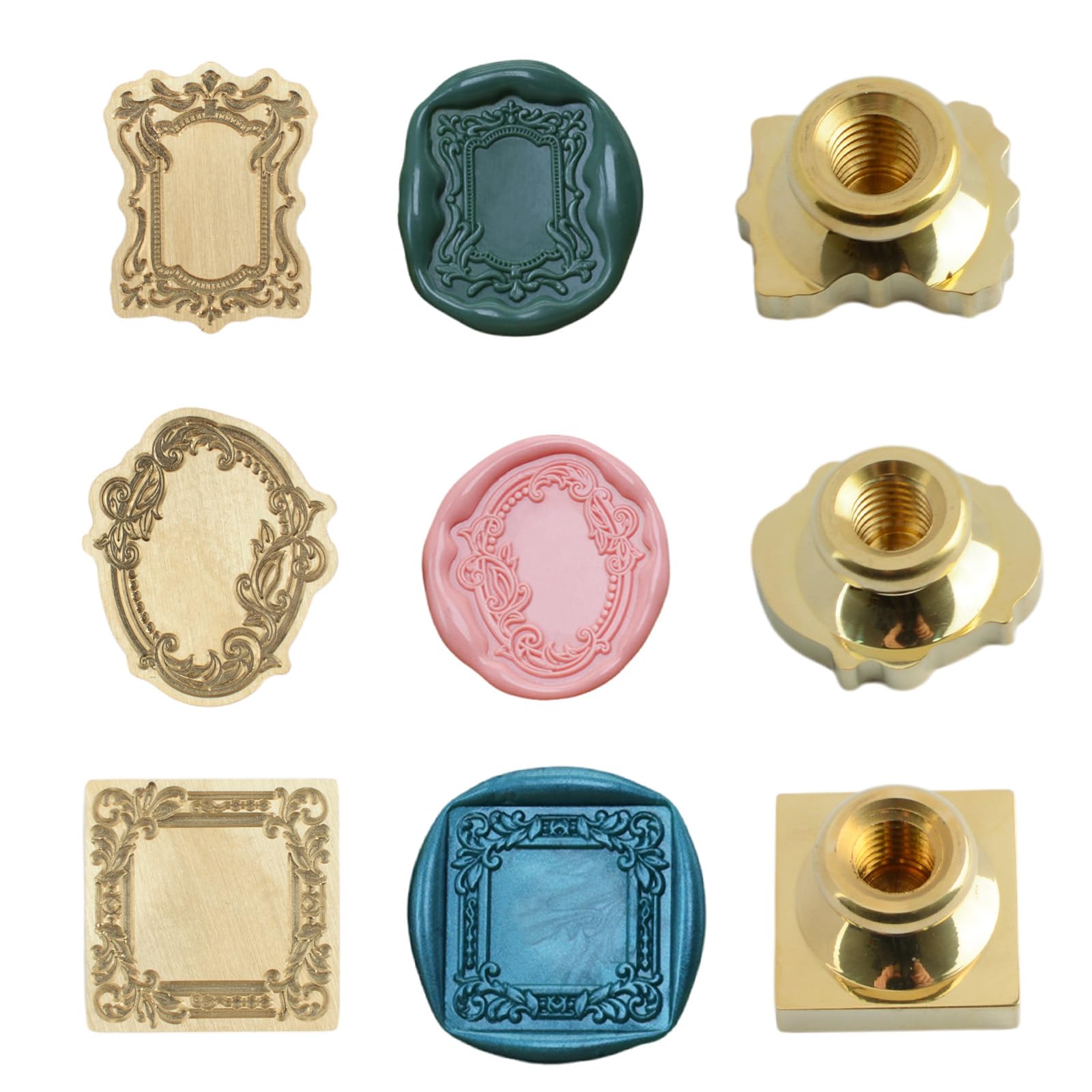 URROMA 3Pcs Vintage Fire Paint Stamp Head, 3D Photo Frame Wax Seal Stamp Embossing Stamp Heads for Wedding Invitation Gift Packaging Envelope Scrapbooking,SetD