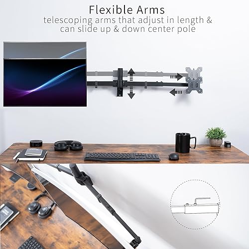 Miniatura 5 de VIVO Soporte de pared LED LCD dual ultra ancho de 27 a 38 pulgadas, resistente, brazos telescópicos, configuración de pared empotrada, se adapta a 2