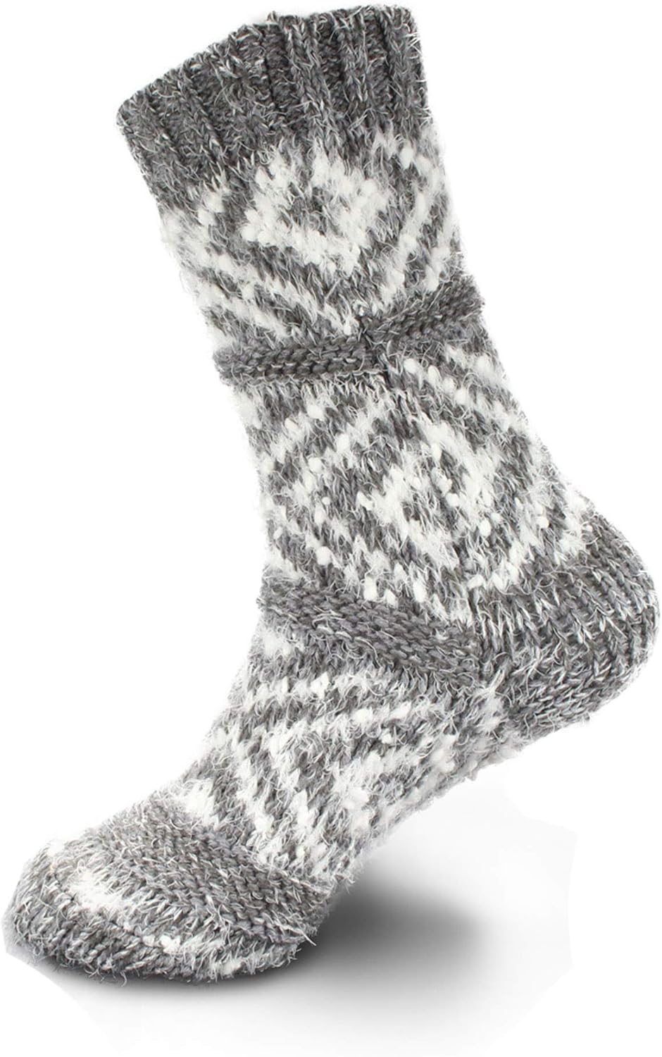BambooMN Womens Slipper Socks - Thick Vintage Sweater Patterned Cabin Crew Socks