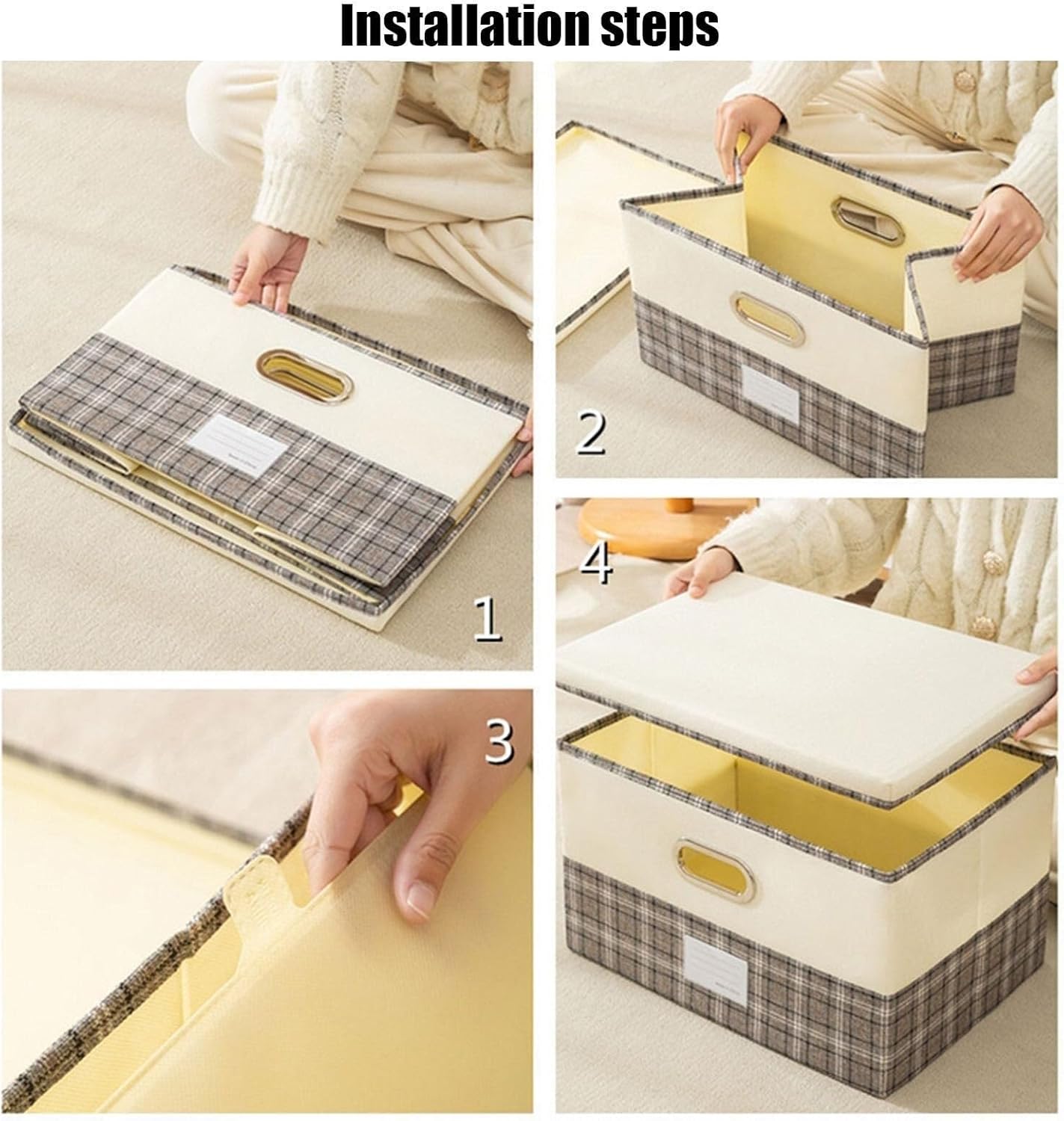 Storage Bins Cotton and Linen Clothes Quilt Storage Bag Foldable Drawer Storage Box with Handle Storage Container(A,29x22x17cm)