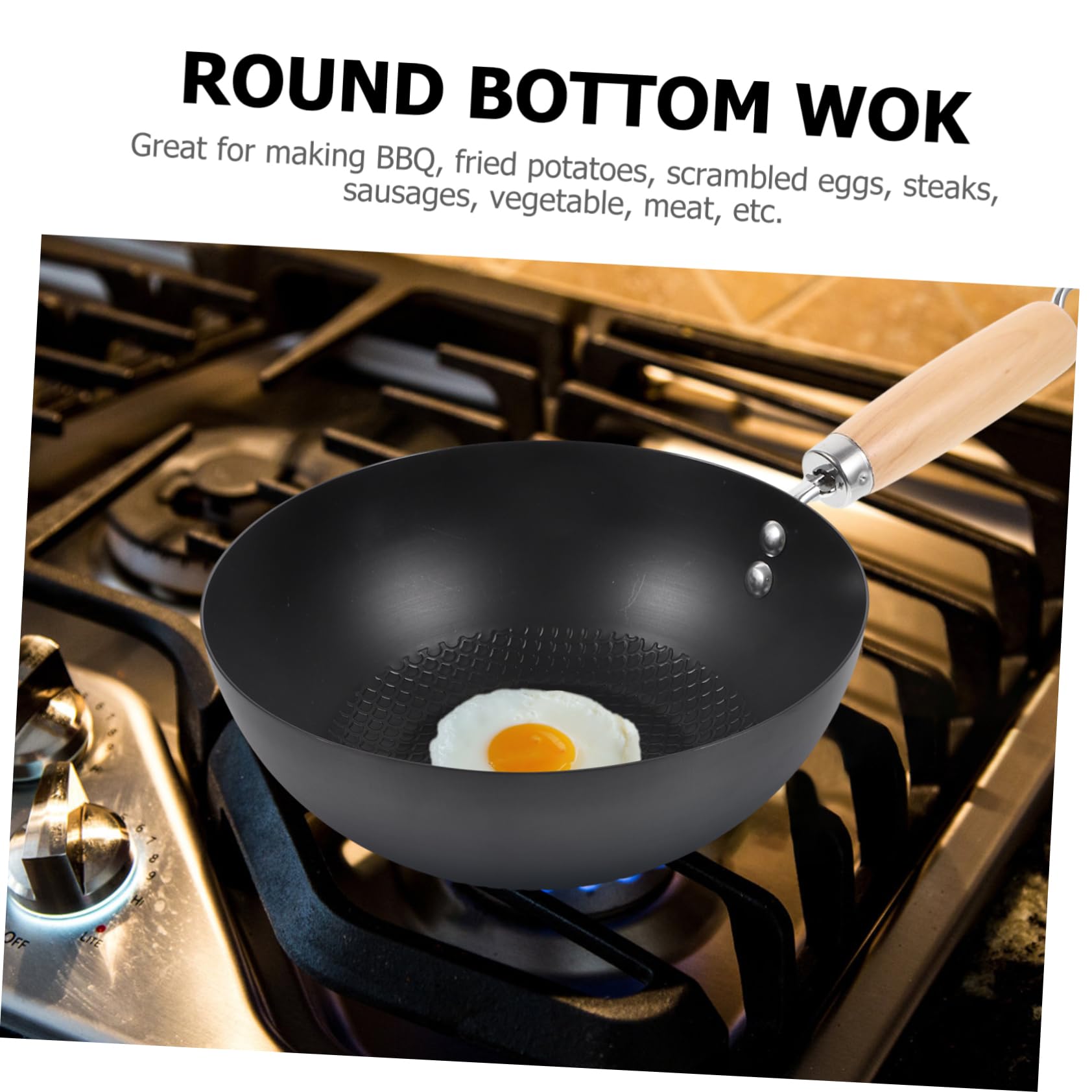 Wok Superficie Liscia, per Uso Domestico e Ristoranti Occidentali Piccolo Giapponese in Ferro Battuto, Antiaderente Nero