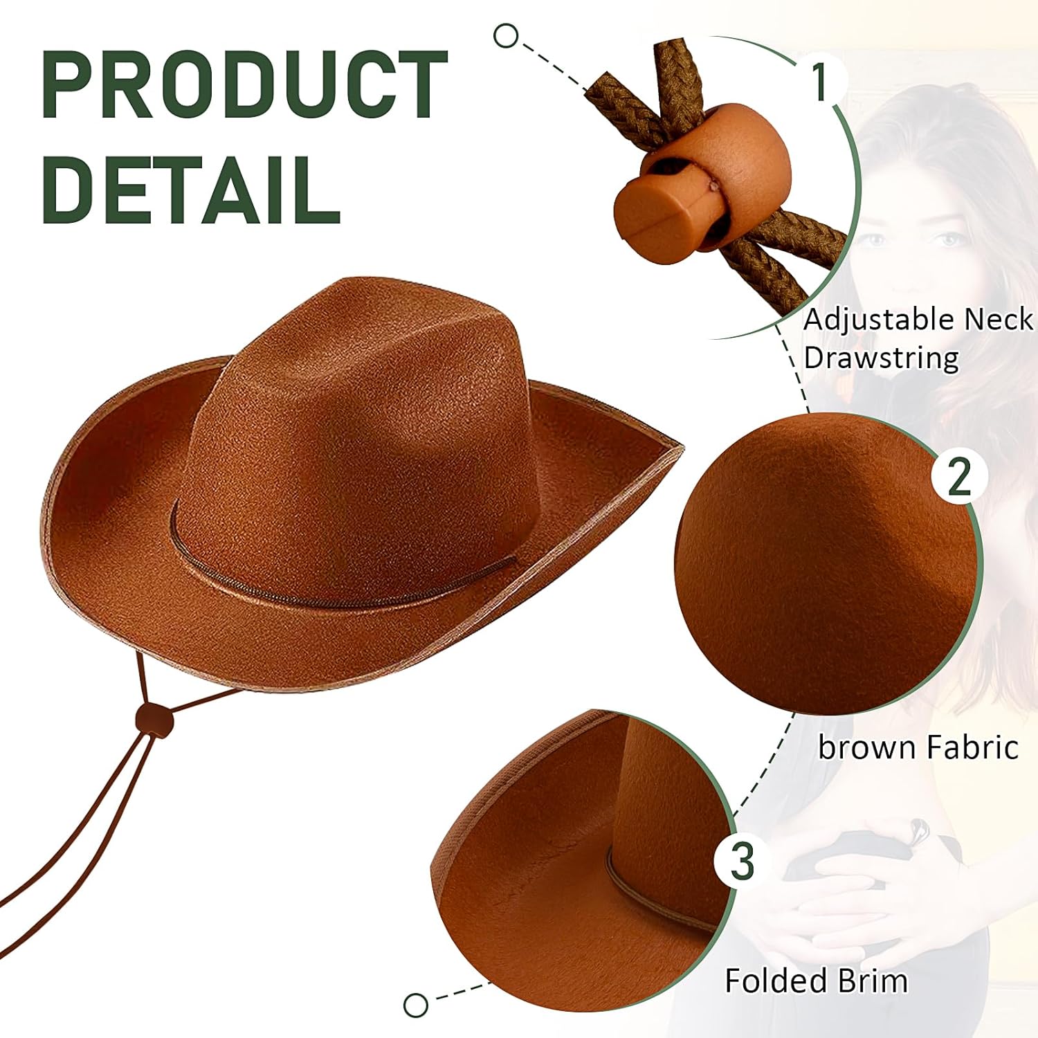12 Pcs Western Cowboy Hats Bulk, Cowgirl Hat for Men Women Felt Cowboy Hat with Chin Strap for Costume Party(Brown)