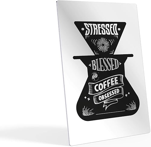 Miniatura 2 de HB Art Design Stressed Blessed and Coffee Obsessed Quote and Coffee Grinder Metal Print Wall Art Coffee Bar Decor Coffee Signs Kitchen Wall Decor
